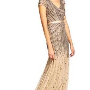 Adrianna Papell Gold Beaded Maxi Dress
